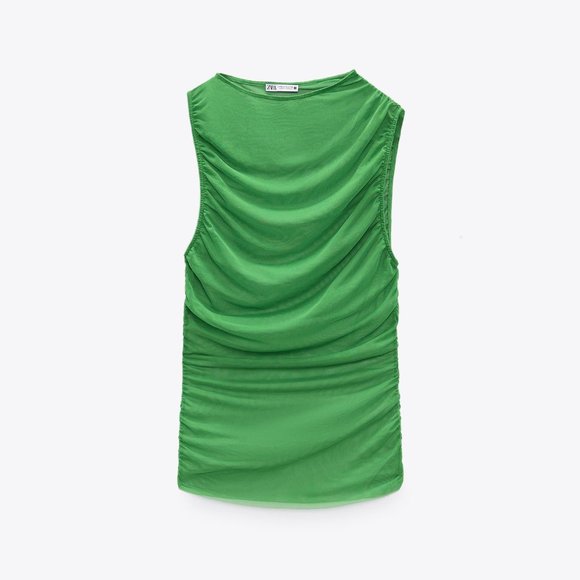 BNWT ZARA WOMAN DRAPED TULLE TOP GREEN / GRASS - REF. 0085/351 SMALL - Picture 3 of 5